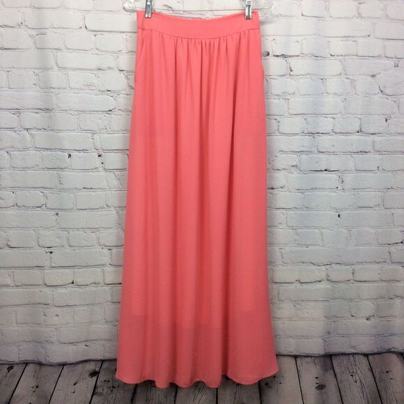 Nymphe Maxi Skirt Womens Size L Coral Lined Flowy Wedding Guest Pull On Pockets - Picture 7 of 10